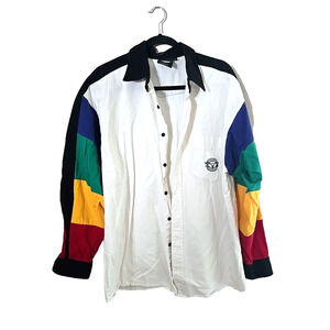 VTG Asphalt Cowboy White Colorblock Cowboy Western Button Down‎ Shirt Men's XL
